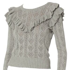 LoveShackFancy Pointelle Ruffle Sweater Natalie Gray Alpaca Cotton M